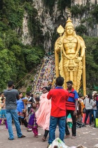 Statue of Lord Subramaniam and staircase at Thaipusam Batu Caves